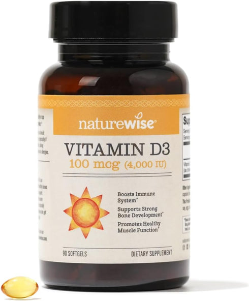 NatureWise Vitamin D3 4000iu (100 mcg) Healthy Muscle Function, and Immune Support, Non-GMO, Gluten Free in Cold-Pressed Olive Oil, Packaging Vary...