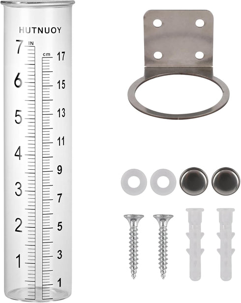 7" Capacity Rain Gauge Stainless Steel Fence Mounting Bracket with Rain Gauge Replacement Tube Glass for Outdoor Garden Yard Home, Lip Design, Bes...