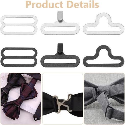 PH PandaHall 100 Sets 2 Colors Adjustable Bow Tie Hardware Clip Sets, Iron Hook Fastener for Necktie Strap, Black & Silver...