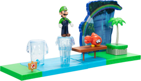 Super Mario Sparkling Waters Action Figures Playset Includes 2.5 Inch Luigi & Red Huckit Crab with Interactive Pieces...