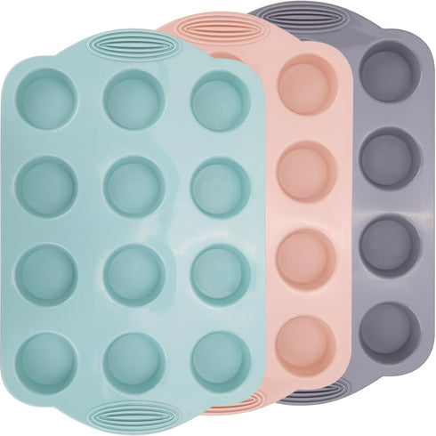12 Cups Silicone Mini Muffin Pan-3 Pack Nonstick Food Grade & BPA Free Silicone Muffin Pan For Baking cupcake Mini Muffin and More...