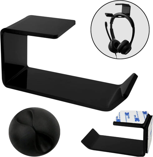 Headphone Hanger Wall Hook 2-Pack - Organizes & Protects Headphones. Stick-On Attach to Wall or Under Desk. includes Cable Organizer, Double Sided...
