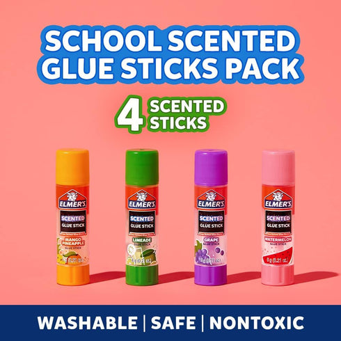 Elmers Glue Sticks, Scented Glue Sticks 4 Count with White Glue - 0.21 oz Glue Sticks for Kids with Scents - 1 School Glue 4 oz...