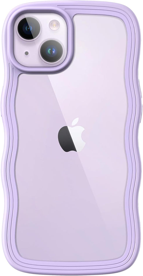 JETech Cute Case for iPhone 14 Plus 6.7-Inch, Wave Frame Curly Shape Shockproof Phone Cover for Women and Girls, Clear Hard PC Back (Purple)...