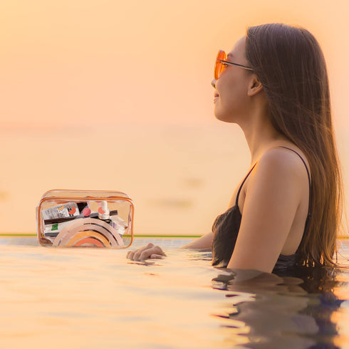 Y1tvei 2Pcs Summer Boho Rainbow Sunshine Clear PVC Makeup Bag Brown Rainbow Boho Plastic Cosmetic Toiletry Bag Transparent Zipper Makeup Case Wate...