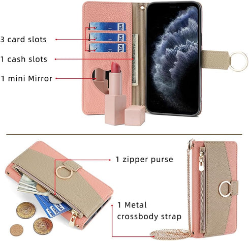 Asuwish Phone Case for iPhone 11 Pro Max 6.5 Wallet Cover with Screen Protector and Mirror Flip Cover Ring Card Holder Crossbody Strap Stand Cell ...