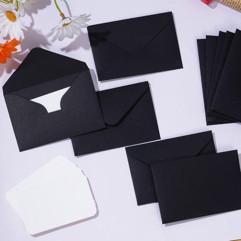 100 Sets Small Black Envelopes with Small Blank Gift Business Card Wedding Invitation Pocket Envelopes for Graduations Wedding Shower Holiday 4.3 ...