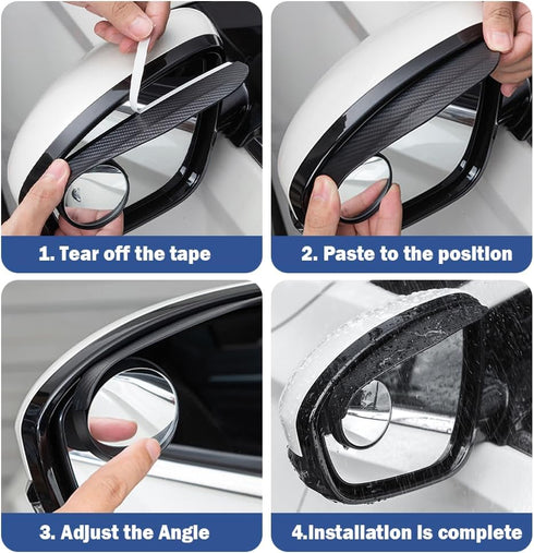 2PCS Car Blind Spot Mirror with Side Mirror Rain Guard,Carbon Fibre Rear View Mirror Rain Visor & 360° Adjustable HD Blindspot Mirror,Universal Au...