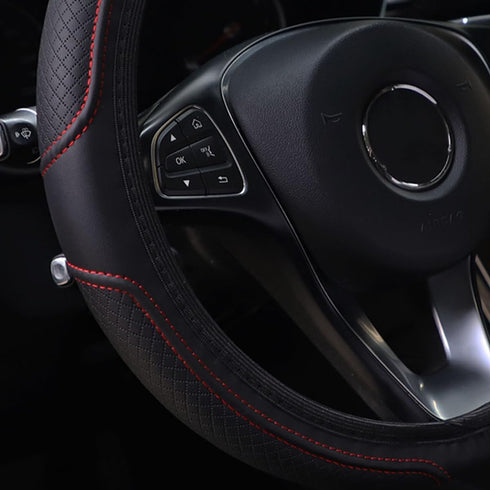 Car Steering Wheel Cover, Anti-Slip Soft Stretch Breathable Waterproof Weatherproof Durable Leather Automotive Wheel Cover Protector, 14.5-15 Inch...