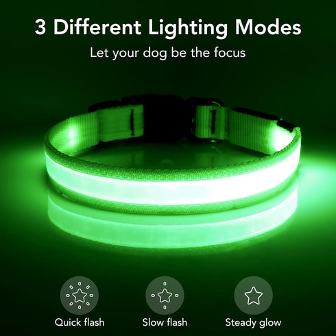 LED Dog Collar, Light Up Dog Collar Adjustable USB Rechargeable Super Bright Safety Light Glowing Collars for Dogs(Medium,Green)...
