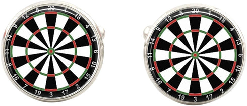Art Attack Dartboard Cuff Links, Round Glass Metal Dart Cufflinks (Silver)...