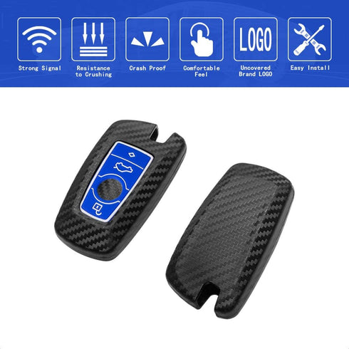 TANGSEN Smart Key Fob Case Cover Compatible with BMW 1 3 4 5 6 7 Series GT3 GT5 M5 M6 X3 X4 3 4 Button Keyless Entry Remote 3D Twill Weave Carbon ...