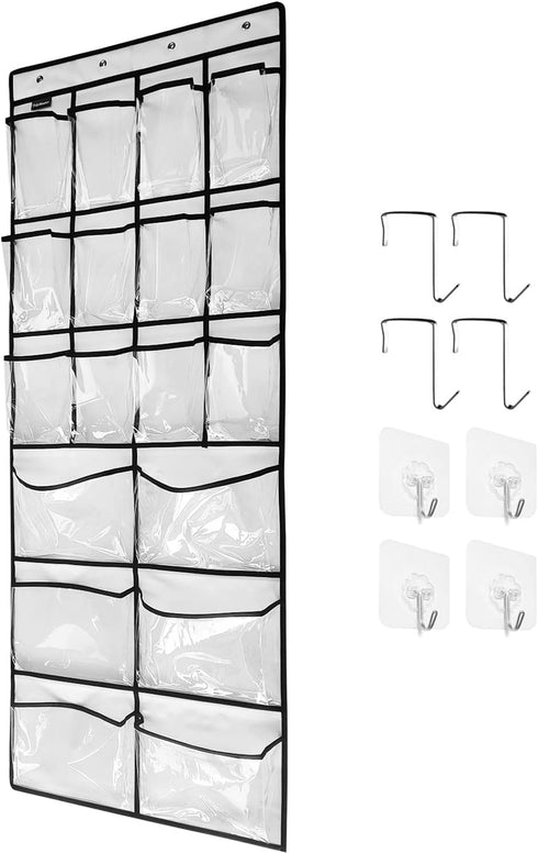 Extra Large Hanging Crystal Clear Over Door Shoe Organizers, Closet Shoe Organizer Shoe Rack Organizer Shoe Storage, 12+6Pockets, 4+4Hooks, white ...