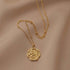 ROSE & BROWNE Gold Necklace for Women | Coin Pendant on Dainty Bead Ball Chain | Flower Engraving | 18k Gold Necklace for Stacking and Layering...