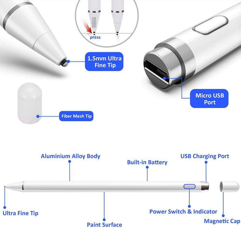 Active Stylus Pens for Touch Screens, Stylus Pencil Compatible for Apple,Capacitive Pencil for Kid Student Drawing, Writing,High Sensitivity,for T...