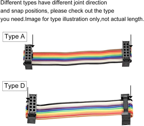 uxcell IDC Rainbow Wire Flat Ribbon Cable 14P D-type FC/FC Connector 2.54mm Pitch 1m/39.3inch Length...