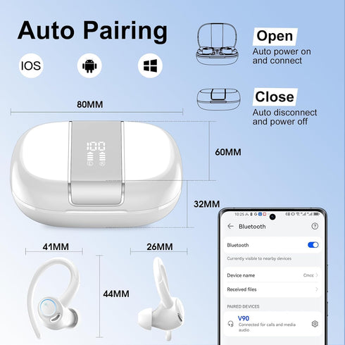 Headphones Wireless Earbuds Sport, Bluetooth 5.3 Ear Buds Over-Ear 3D Stereo Headset with Earhooks, 48H Wireless Earphones with HD Mic, IP7 Waterp...