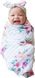 Newborn Girls Receiving Blanket Headband Set Flower Baby Swaddle Blankets Infant Warm … (0-6 Months, Striped)...
