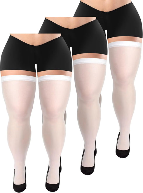 3 Pairs Plus Size Thigh High Stockings Semi Sheer Thigh High Socks Nylon over The Knee Tights Pantyhose for Women Girls...