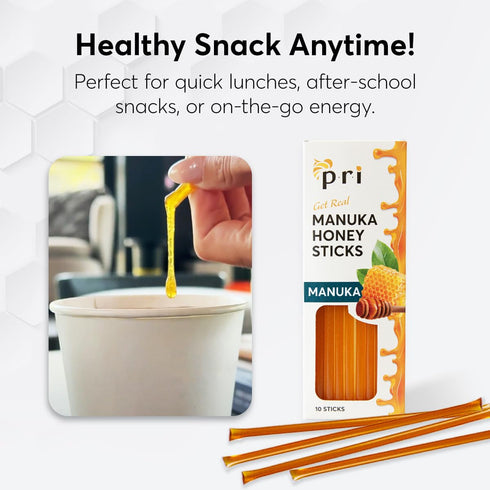 P.R.I Manuka Honey Sticks, Certified MGO 60+, Raw New Zealand Manuka Honey, Perfect for On-the-Go, 10ct...