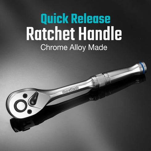 DURATECH 3/8-Inch Drive Ratchet, Quick-Release Ratchet Wrench, 72-Tooth, Reversible Switch, Full-Polished Chrome Plating, Alloy Steel...
