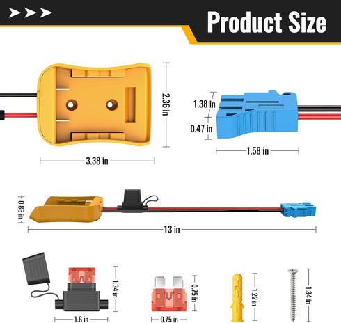 Power Wheels Adapter for Dewalt 20V Battery Adapter, Power Wheels Battery Conversion Kit with Fuse Holder and Wire Harness Connector Compatible wi...