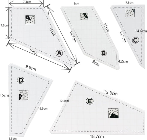 5 Pcs Creative Quilting Rulers and Templates Plexiglass Grids for Crafters Cutting Fabric...