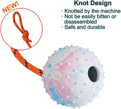 2 Pack Dog Ball, K9 Ball, Solid Rubber Ball on Rope for Reward, Fetch, Play (7cm)...