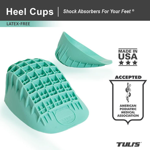 Tuli's Heavy Duty Heel Cups, Cushion Insert for Shock Absorption, Plantar Fasciitis, Sever’s Disease and Heel Pain, Made in the USA, Regular, 1 Pa...