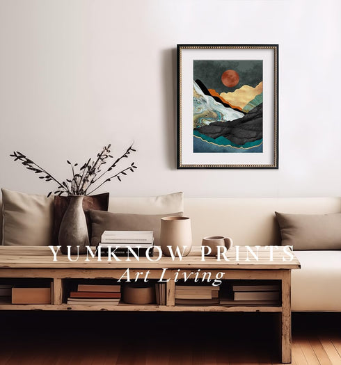 YUMKNOW Boho Mountain Wall Decor - Unframed 12x16, Mid Century Modern Nature Wall Art for Living Room, Teal Bathroom Decorations, Bedroom Pictures...