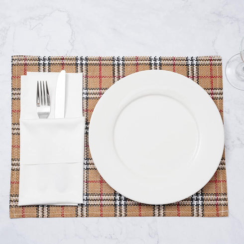 Restaurantware 16 x 12 Inch Dining Table Placemats Set Of 6 Rectangle Kitchen Table Mats - Vintage Style Easy To Clean Plastic Scotch Plaid Placem...