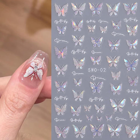 Shiny Pink Butterfly Nail Art Sticker Butterfly Nail Decals 3D Self-Adhesive Nail Art Supplies Laser Glitter Butterflies Nail Design Stickers for ...