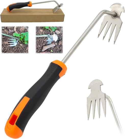 Weeding Artifact Uprooting Weeding Tool, Multifunctional Weeder, Hand Weeder Tool, 4 Teeth Stand Up Weed Puller Tool with Handle for Garden Yard F...