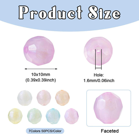 350Pcs 10mm Faceted Acrylic Round Beads Cute Candy Beads Kawaii Round Ball Loose Spacer Beads for Girls Crafts DIY Bracelet Keychain Jewelry Makin...
