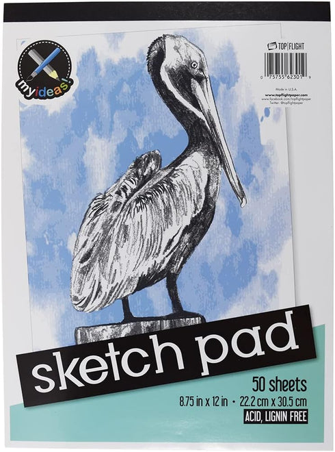 Top Flight Sketch Pad, Heavy Back, 8.75 x 12-Inches, 50 Sheets (62301), Cover may vary...
