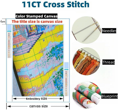 DIY Stamped Cross Stitch Kits Stained Glass Yellow Bee Flowers for Beginners Easy 11CT Needlepoint Embroidery Counted Cross Stitch Kits Art Craft ...