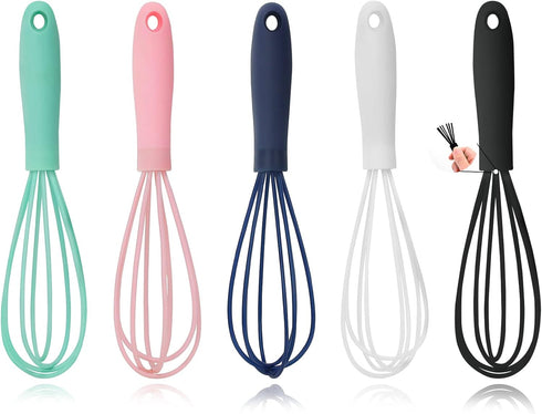 NCAM 5 Pcs Silicone Whisk for Cooking - Mini Whisk Stainless Steel Dough Whisk, Non Stick Hand Tiny Balloon Wire Whisk, Milk egg Frother for Blend...