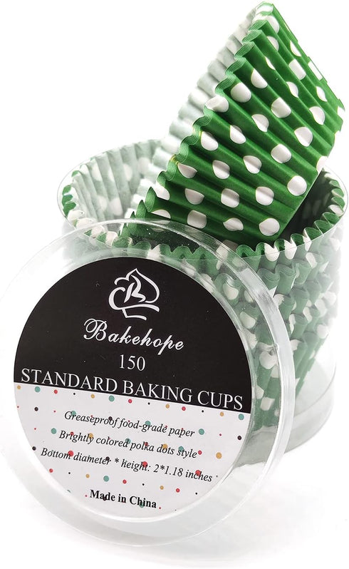 Green Standard Baking Cups, Cute Polka Dots Greaseproof Cupcake Liners, 150-Count...