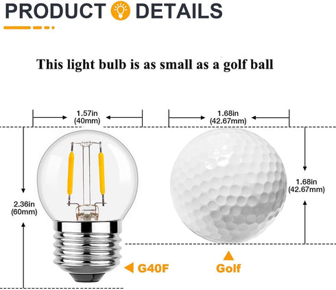 G40 E26 1W Low Wattage LED Vintage Bulbs Small Globe Nightlight 10 Watt Edison Style Bulb, 2700K Warm White Non Dimmable 6Pack...