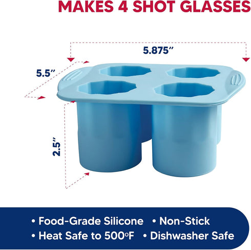 HIC Kitchen Big Shot Silicone Ice Tray, Non-Stick, Makes 4 Ice Shot Glasses...