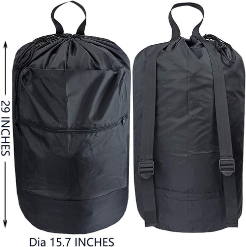 Washable Laundry Bag Backpack with Zipper Pocket, Heavy Duty Clothes Bag, 2 Strong Adjustable Shoulder Straps with Drawstring Closure for Travel, ...