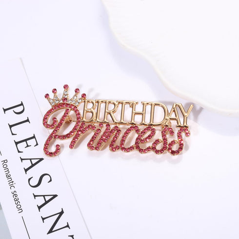 Birthday Brooch Pin for Women Metal Pin Rhinestone Queen Crown Brooch Pins for Women Girls Round Buckle Brooch for Wedding Party Birthday...