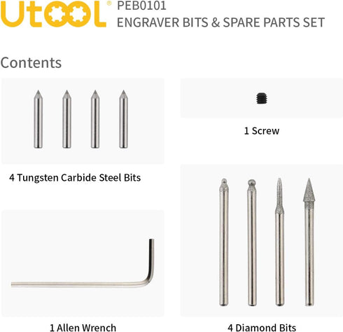 10PCS Engraver Diamond Point Tungsten Carbide Steel Bits & Spare Parts Set for UTOOL Engraving Tool...