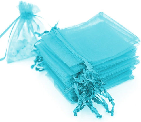 Boshen 100/200PCS Organza Gift Candy Sheer Bags Mesh Jewelry Pouches Drawstring Bulk for Wedding Party Favors Christmas (3" X 4"(100PCS), Teal Blu...
