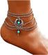 Retro Women Anklet Hollow Turquoise Water Drop Foot Bare Chain Female Ankle Chain Jewelry Silver, like Bollywood style...