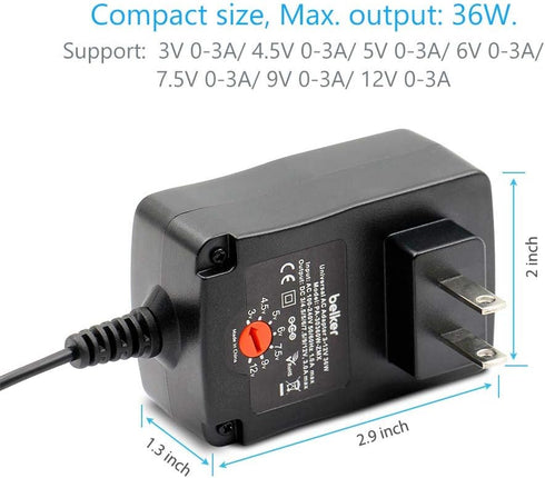 Belker 36W Universal 3V 4.5V 5V 6V 7.5V 9V 12V AC DC Adapter Power Supply for LCD LED Light Strip Router HUB Speaker Smart Phone TV Box 1A 1.5A 2A...