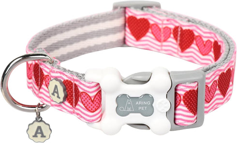 ARING PET Valentine's Day Dog Collar-Cute Pink Heart Dog Collar, Adjustable Valentine Pet Collars Puppy Collar with Quick Release Buckle for Small...