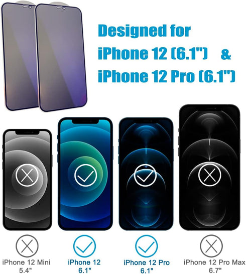 [2 Pack Anti-Blue Light Privacy Screen Protector Compatible with iPhone 12 / iPhone 12 Pro 6.1", 9H Hardness Scratch Resistant Shatter-Proof Tempe...