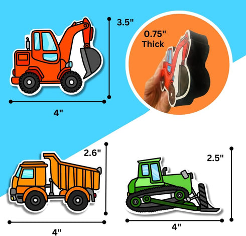Magnetic Dry Erase Eraser for Whiteboard - 3 Pack Cute Design Construction Truck Set - Excavator, Dump Truck and Bulldozer - For Kids and Classroo...
