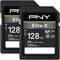 PNY 128GB Elite-X Class 10 U3 V30 SDXC Flash Memory Card 2-Pack - 100MB/s, Class 10, U3, V30, 4K UHD, Full HD, UHS-I, Full Size SD...